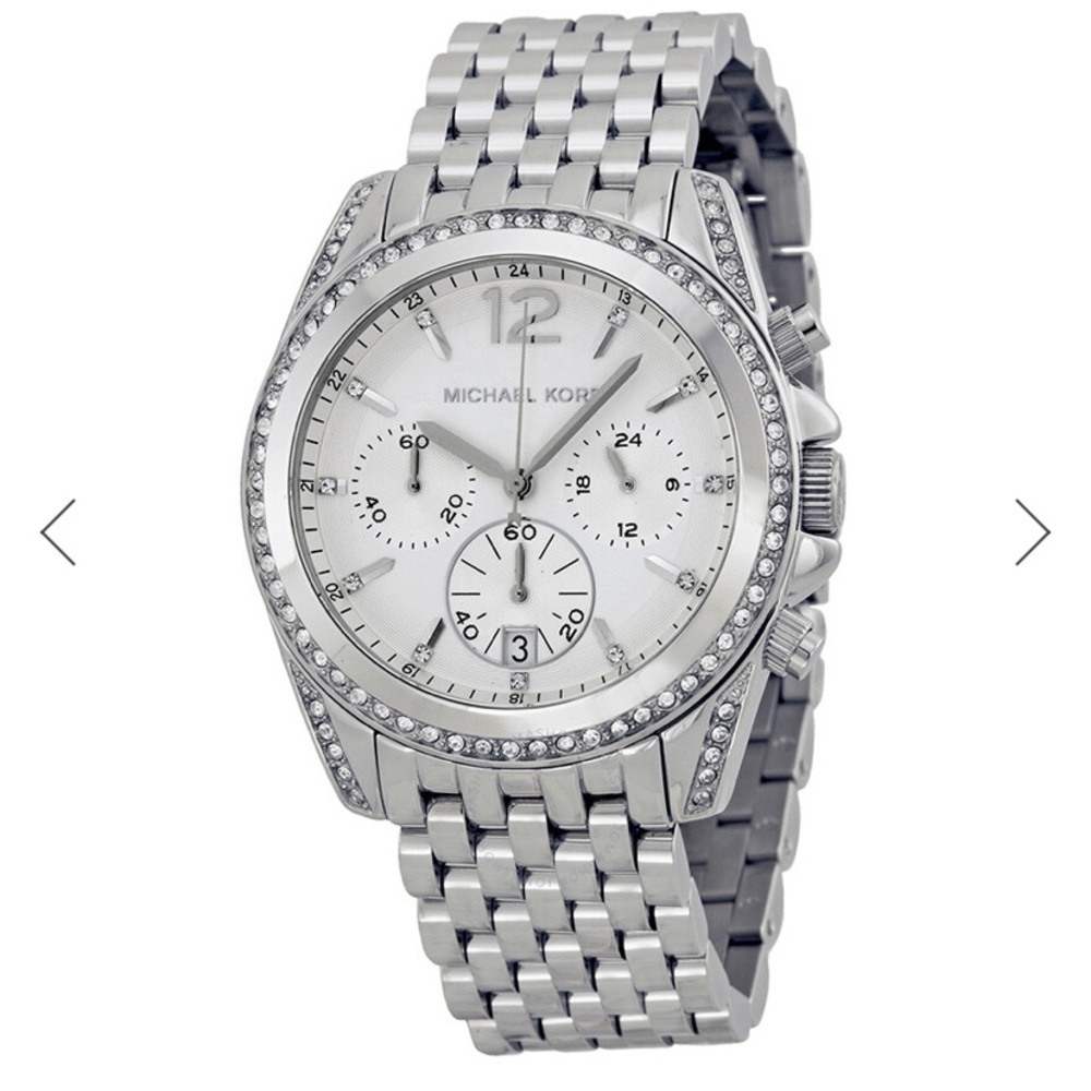 Michael Kors Pressley Chronograph White Dial Stainless Steel Ladies Watch